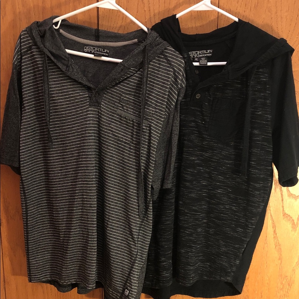 Distortion Boys Short-Sleeve Hooded Shirt - Black/Gray "two of them" - Size XL